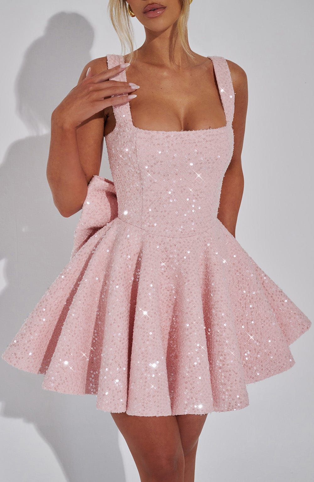 Women's Sequin Mini Dress with Bow Back Detail