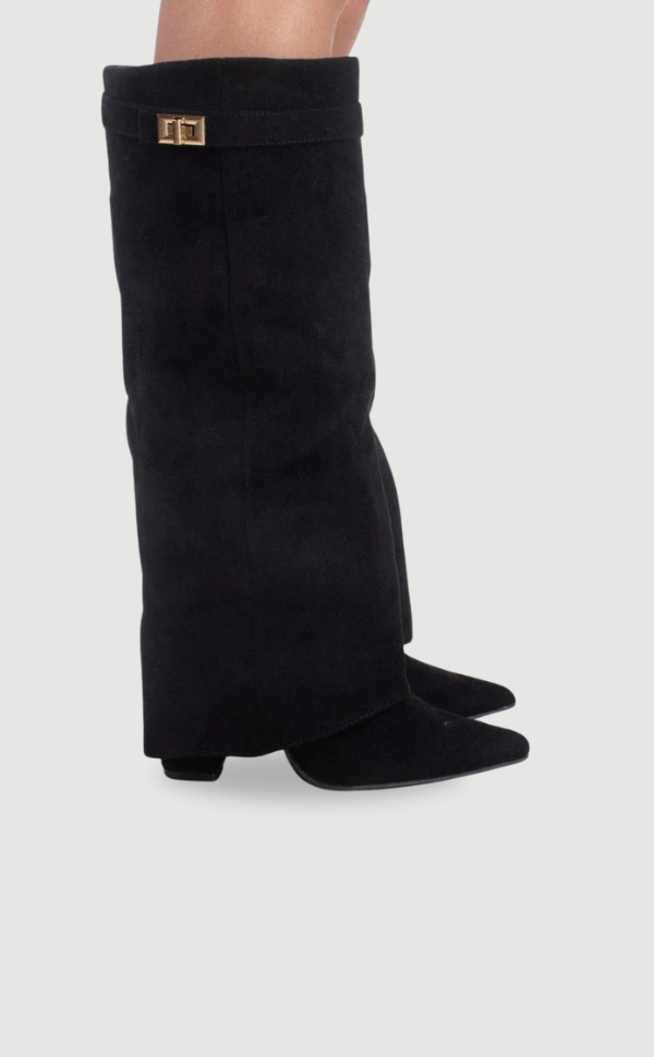 Women's Smooth Leather Knee High Boots with Wide Flare Top