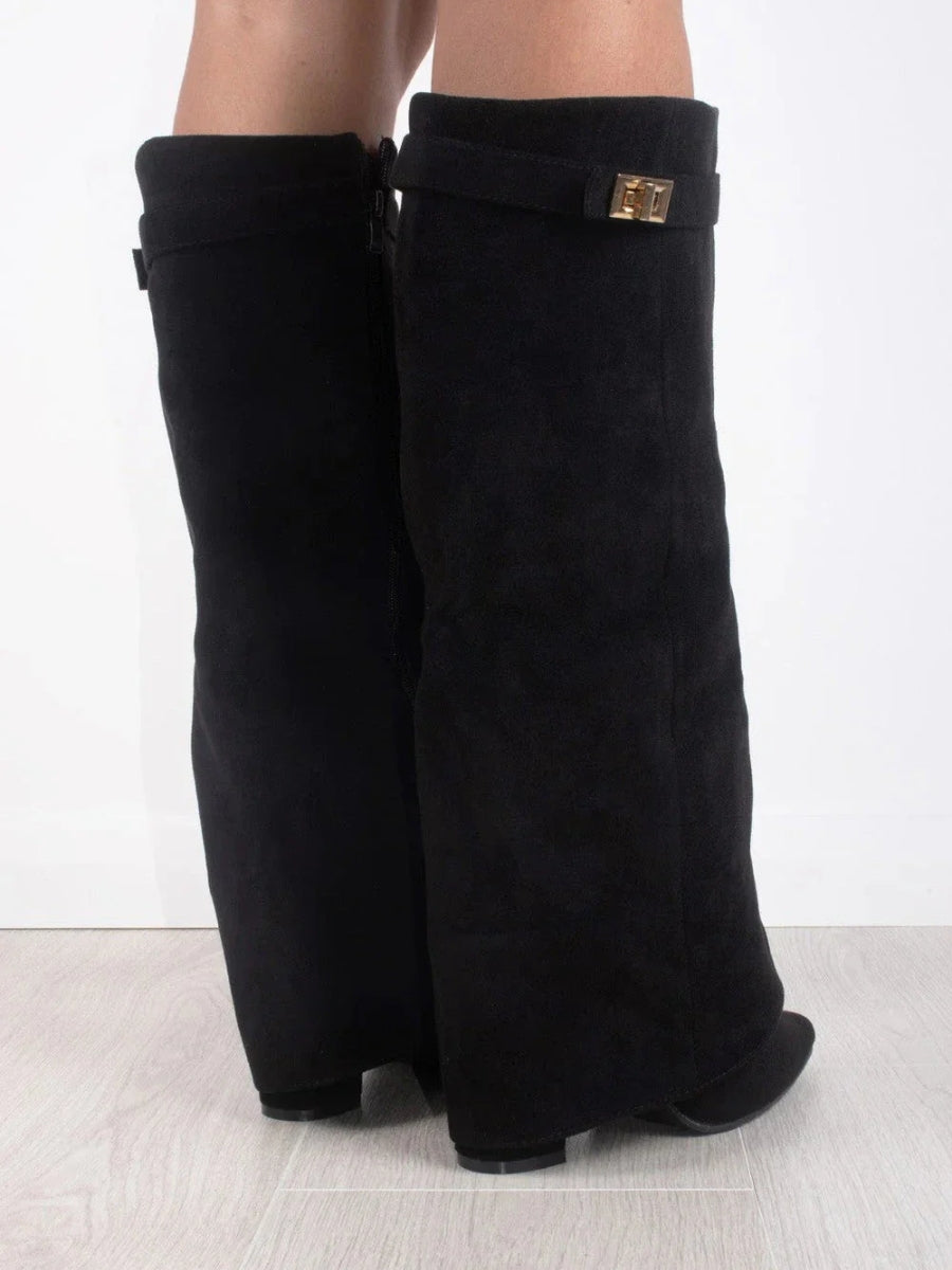 Women's Smooth Leather Knee High Boots with Wide Flare Top