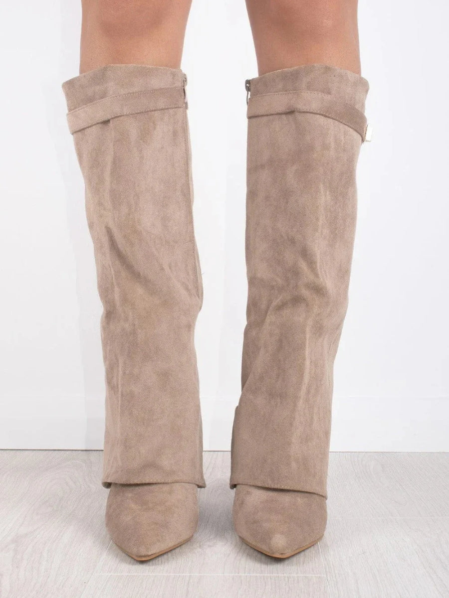 Women's Smooth Leather Knee High Boots with Wide Flare Top