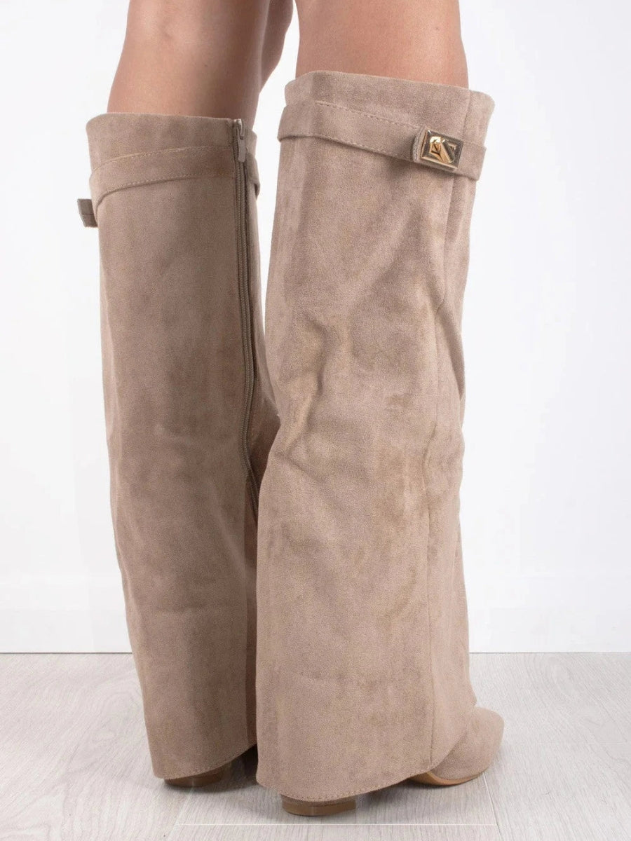Women's Smooth Leather Knee High Boots with Wide Flare Top