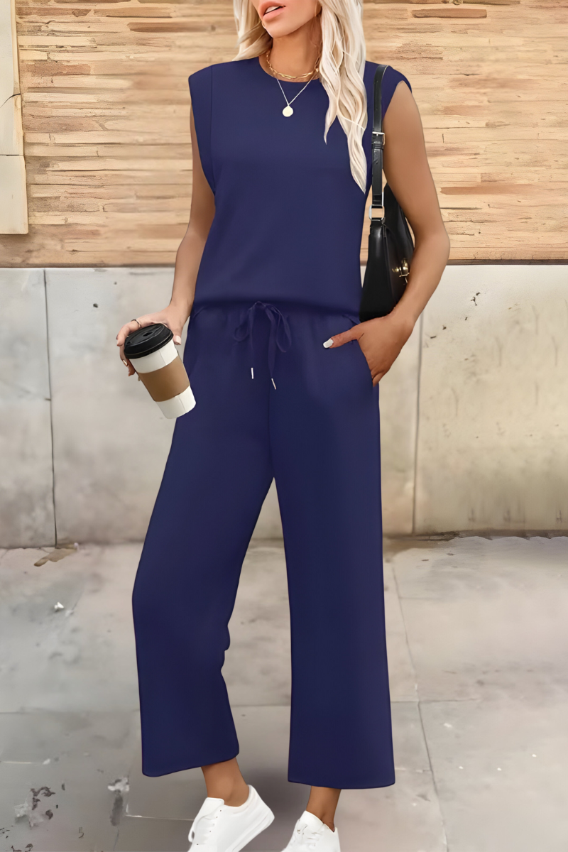 Women's Breathable Summer Loungewear Set – Soft Wide-Leg Trousers