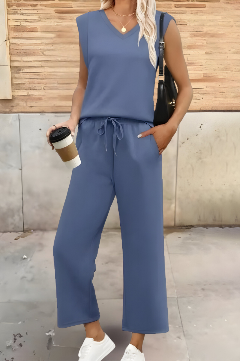 Women's Breathable Summer Loungewear Set – Soft Wide-Leg Trousers