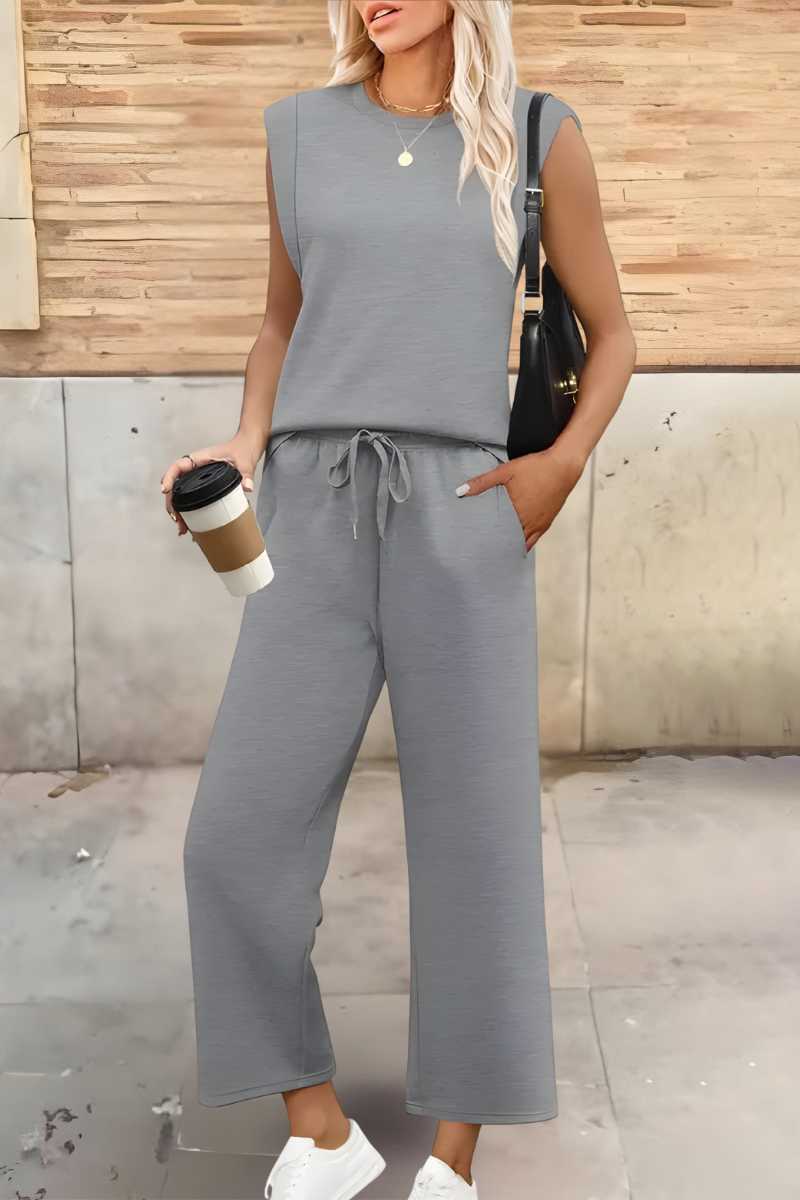 Women's Breathable Summer Loungewear Set – Soft Wide-Leg Trousers