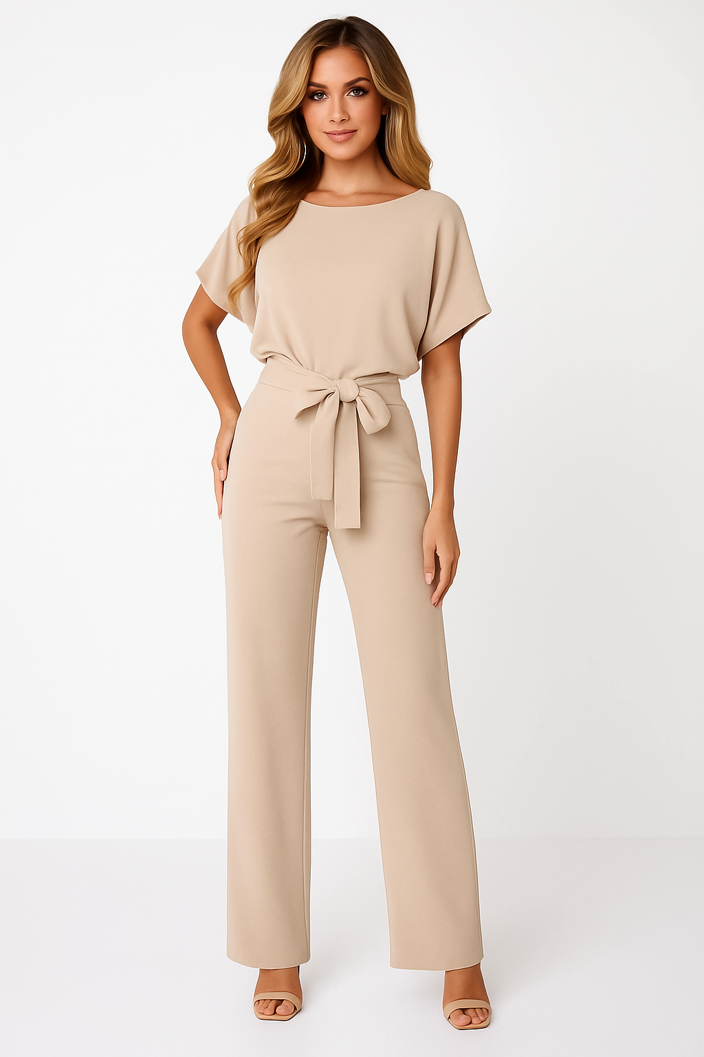 Women's Tie-Ribbon Jumpsuit | Short-Sleeve One-Piece