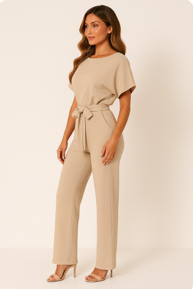 Women's Tie-Ribbon Jumpsuit | Short-Sleeve One-Piece