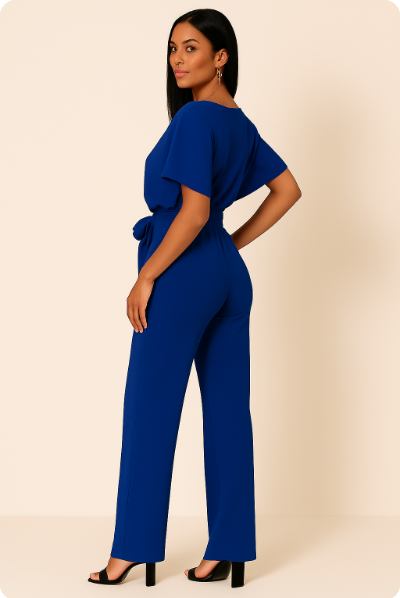 Women's Tie-Ribbon Jumpsuit | Short-Sleeve One-Piece