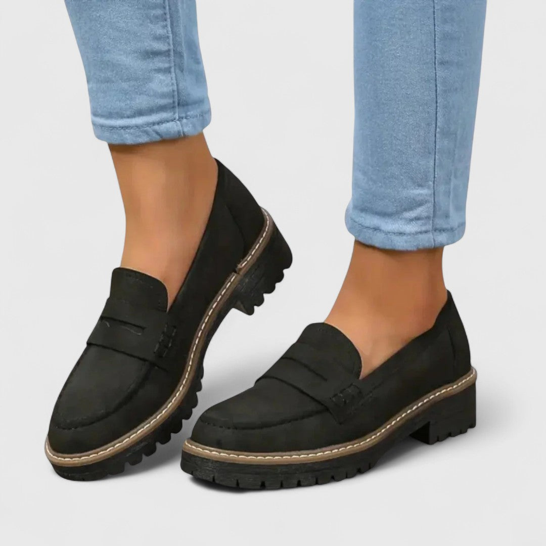 Women's Black Synthetic Loafers – Comfortable Slip-On Shoes