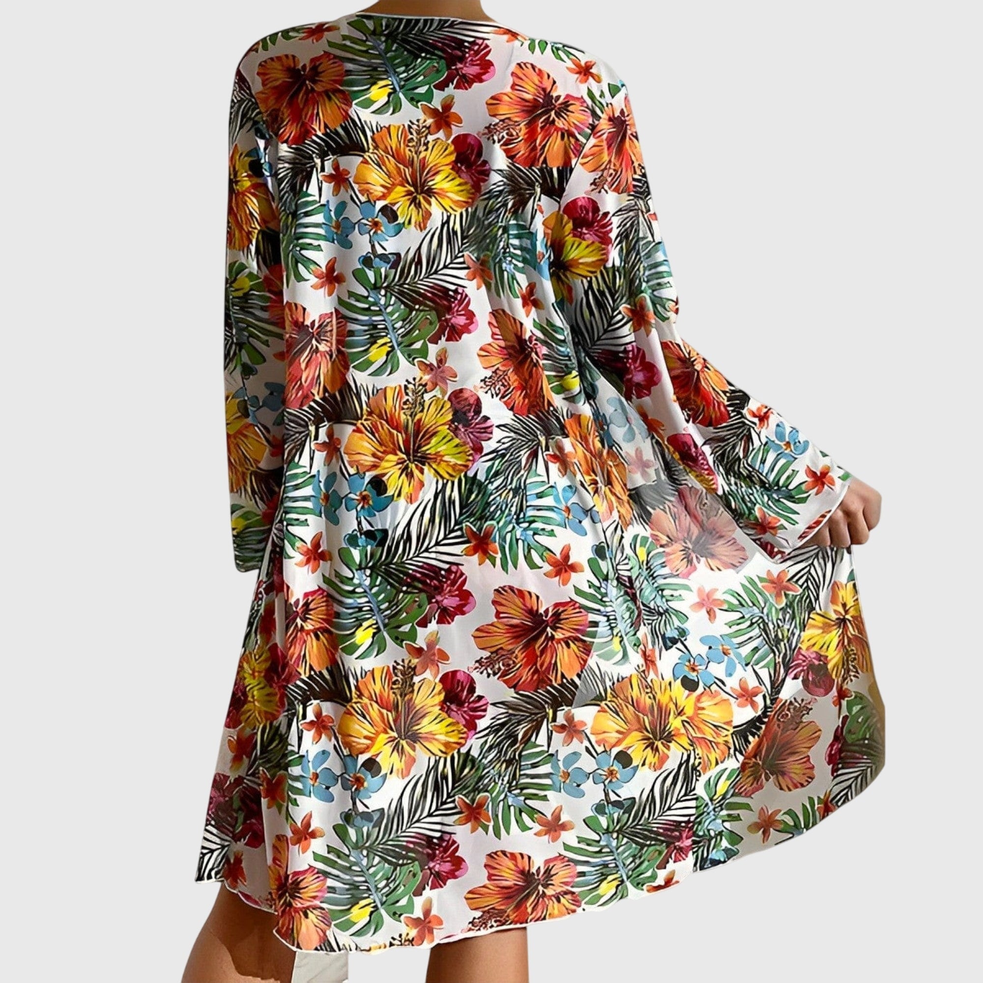 Women's Tropical Print High-Waisted Bikini Set with Cover-Up
