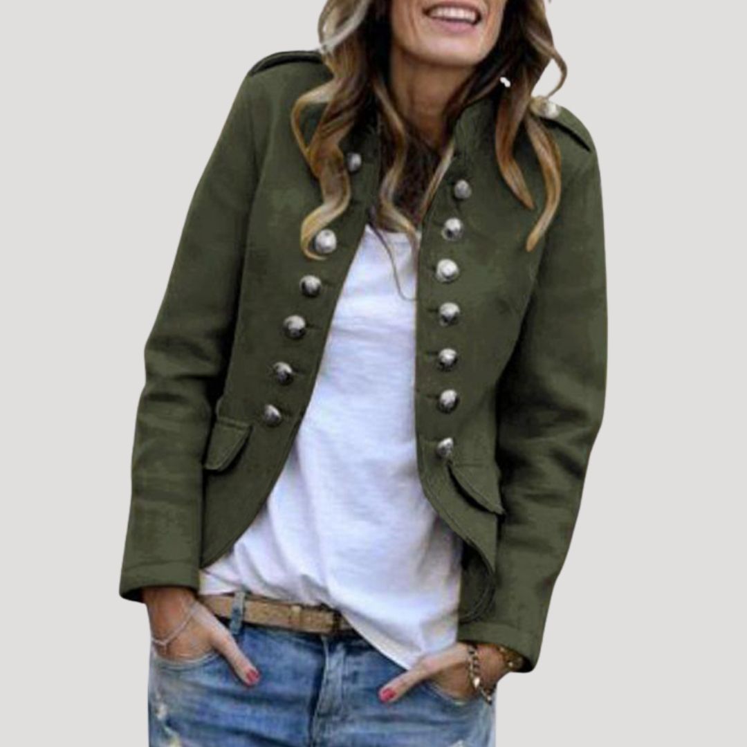 Women's Wool Blend Cropped Blazer – Military-Inspired Tailored Fit