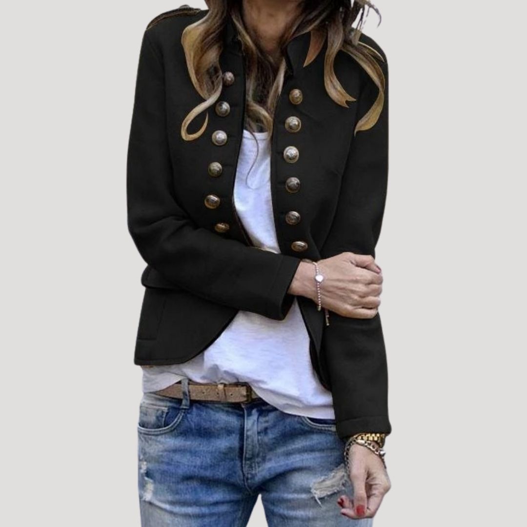 Women's Wool Blend Cropped Blazer – Military-Inspired Tailored Fit