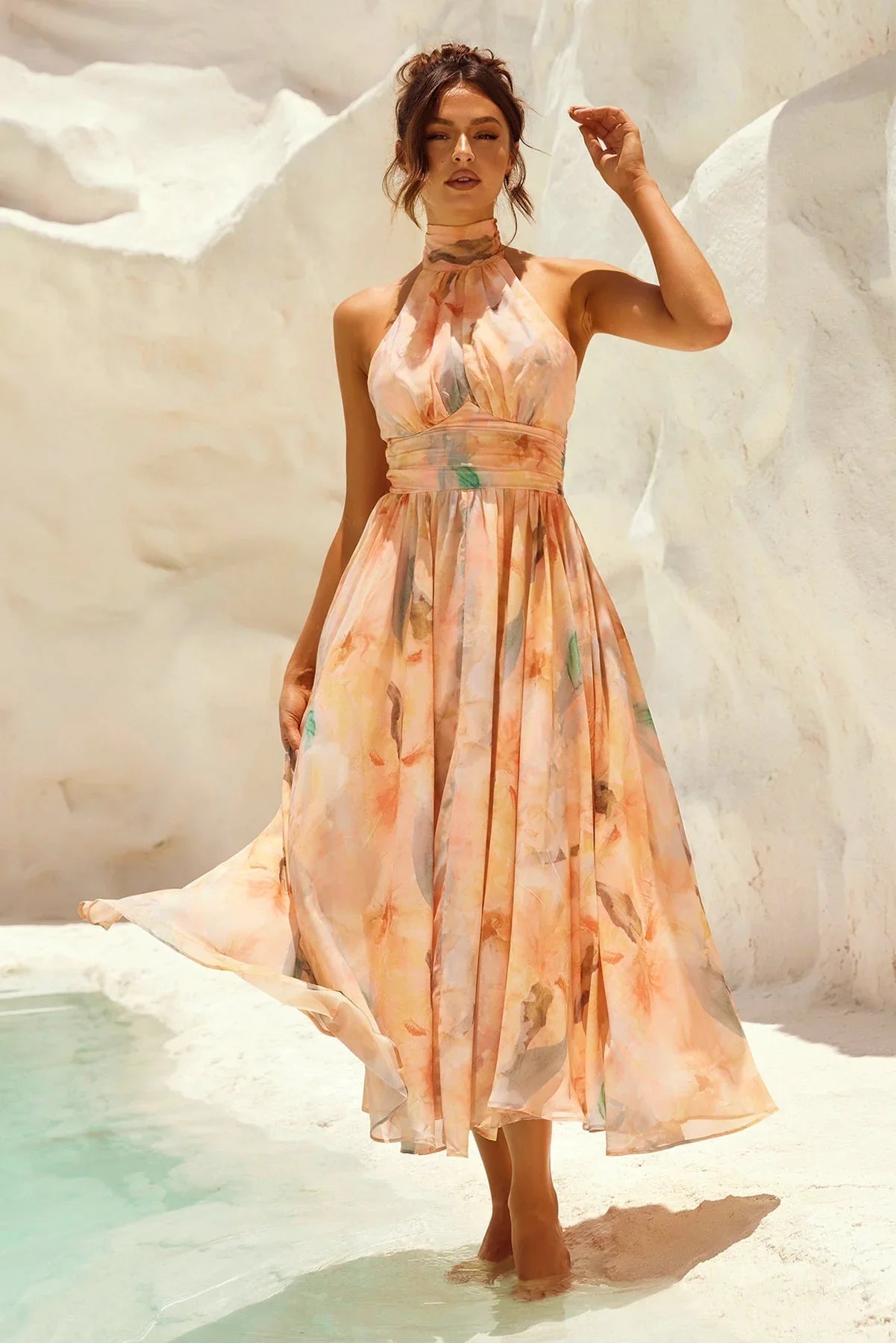 Lightweight Women's Halter Midi Dress | A-Line Summer Style